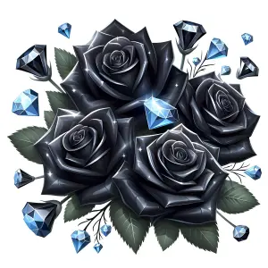 Black Roses and Blue Diamond Bouquet Illustration