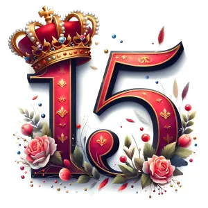 Decorative Number 15 with Crown and Floral Elements