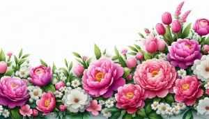 Vibrant Border of Pink and White Flowers with Green Leaves