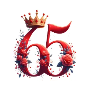Decorative Number 65 with Red Roses and Golden Crown
