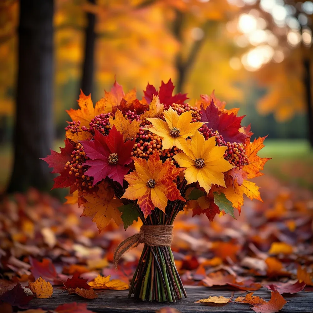 Autumn Bouquet of Colorful Fall Leaves and Berries