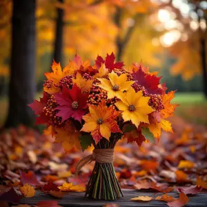 Autumn Bouquet of Colorful Fall Leaves and Berries