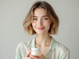 Portrait of Young Woman Holding Skincare Cream Jar