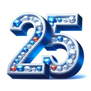 3D Number 25 Embellished with Blue and White Diamonds