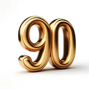 Golden Number 90 on White Background