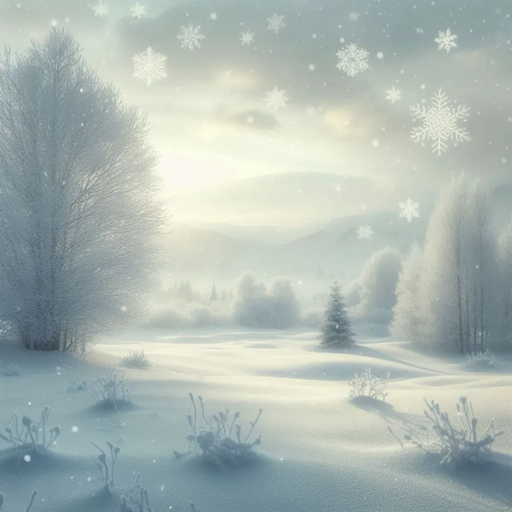 Winter Landscape with Snow-Covered Trees and Falling Snowflakes