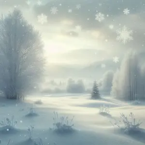 Winter Landscape with Snow-Covered Trees and Falling Snowflakes
