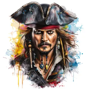 Colorful Artistic Portrait of a Pirate with Tricorn Hat
