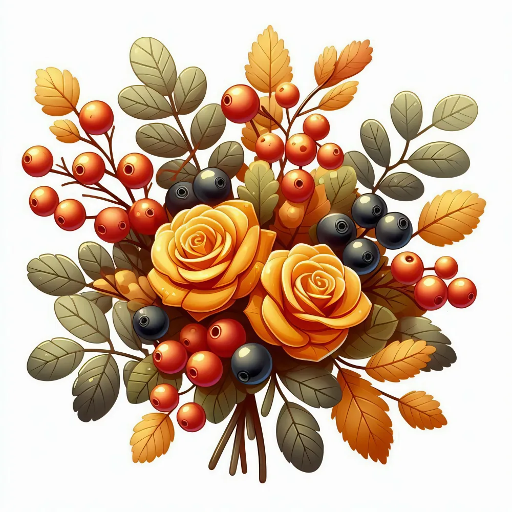 Autumn Bouquet with Orange Roses and Berries