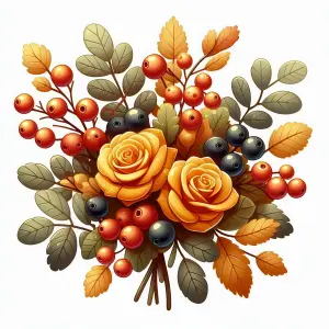 Autumn Bouquet with Orange Roses and Berries