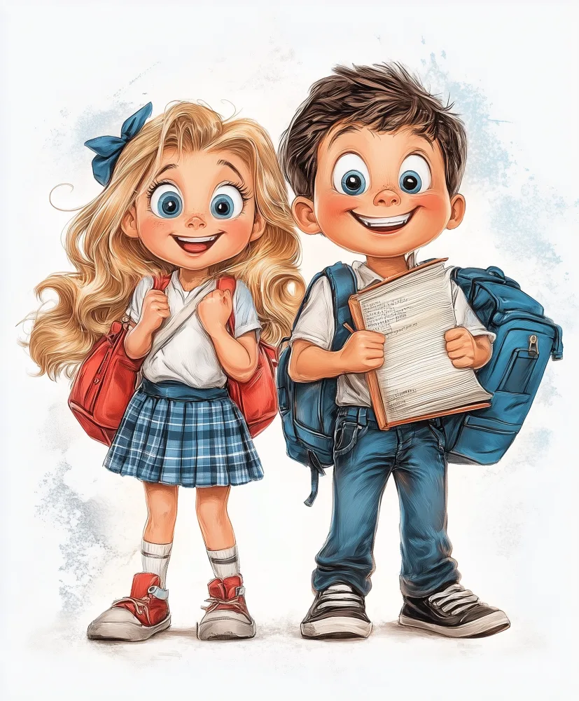 Cheerful Schoolchildren Ready for Class with Backpacks