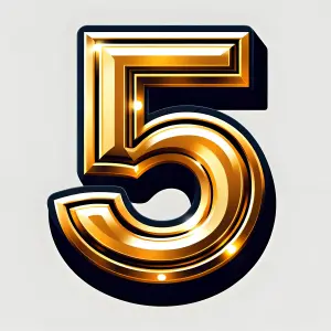 Golden Number 5 with Glossy Black Shadows