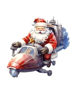 Santa Claus Piloting a Futuristic Sleigh Aircraft