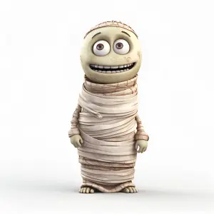 Cute Cartoon Baby Mummy Character Wrapped in Bandages