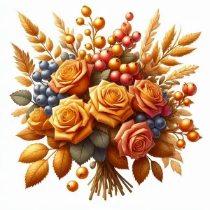 Autumn Floral Bouquet with Orange Roses and Berries