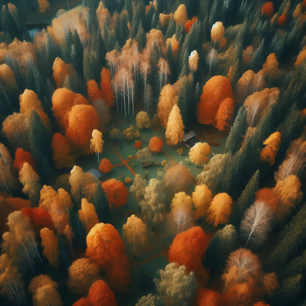 Aerial View of Autumn Forest with Colorful Foliage