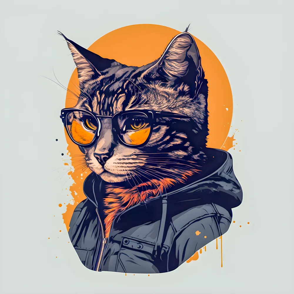 Stylish Cat Wearing Glasses and Hoodie Digital Artwork