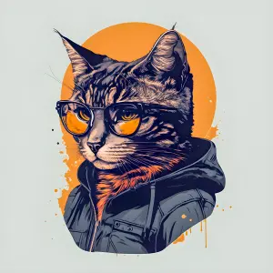 Stylish Cat Wearing Glasses and Hoodie Digital Artwork
