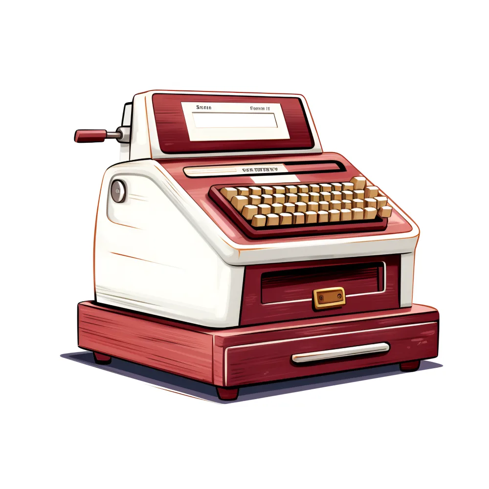 Vintage Red and White Cash Register Illustration