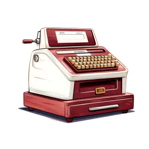 Vintage Red and White Cash Register Illustration