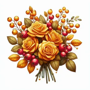Autumn Bouquet of Yellow Roses and Red Berries