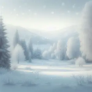 Serene Snow-Covered Forest Landscape with Gentle Falling Snow