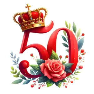 Elegant 50th Anniversary Celebration Design with Crown and Rose