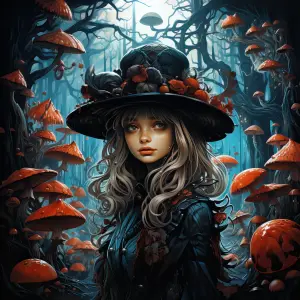 Mystical Witch in Enchanted Mushroom Forest