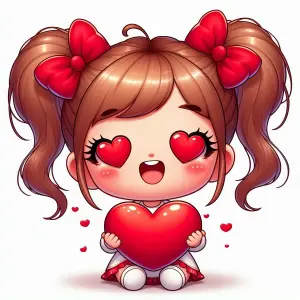 Chibi Girl Holding Heart with Heart-Shaped Eyes Illustration