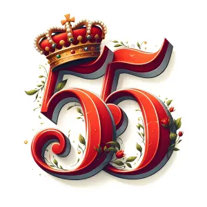 Ornate Red Number 55 with Royal Crown and Floral Decoration