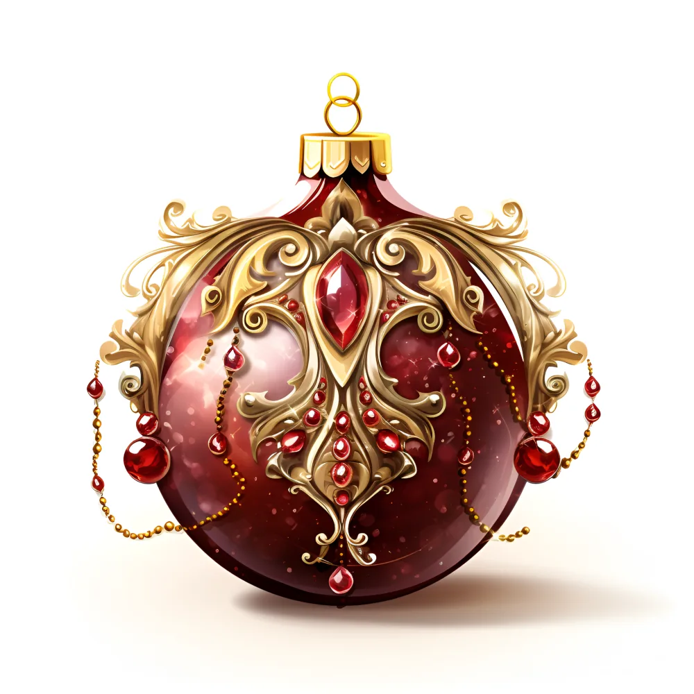 Ornate Red and Gold Christmas Ornament with Gemstone Details