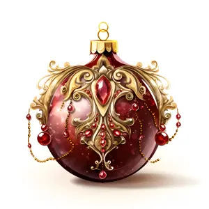 Ornate Red and Gold Christmas Ornament with Gemstone Details