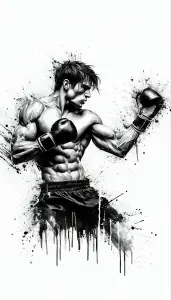 Dynamic Ink Illustration of a Boxing Athlete Throwing a Punch