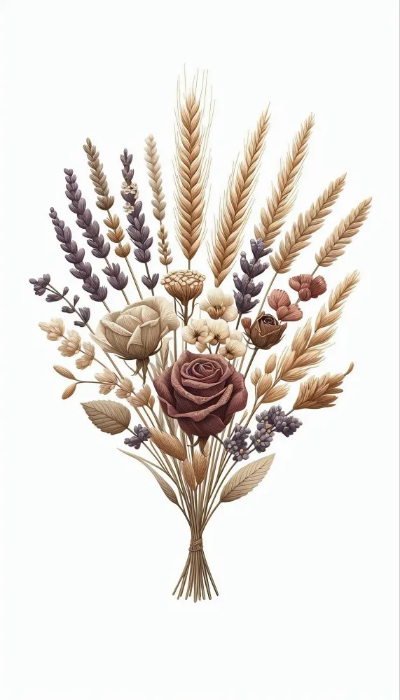 Elegant Bouquet of Dried Flowers and Wheat Stalks