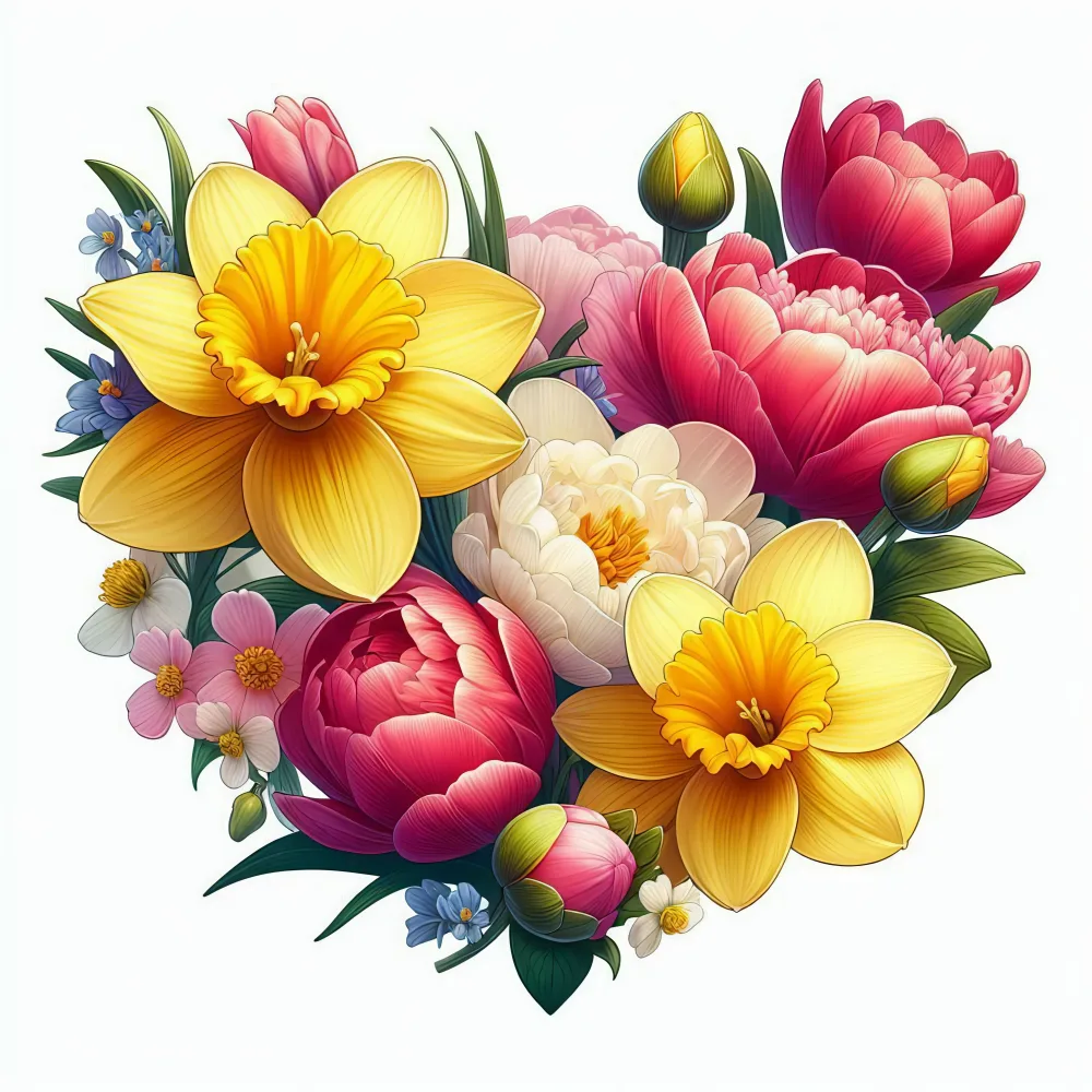 Heart-Shaped Bouquet of Colorful Spring Flowers