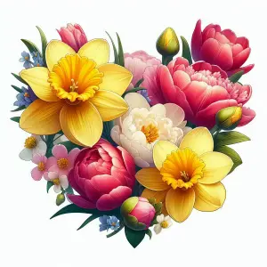 Heart-Shaped Bouquet of Colorful Spring Flowers