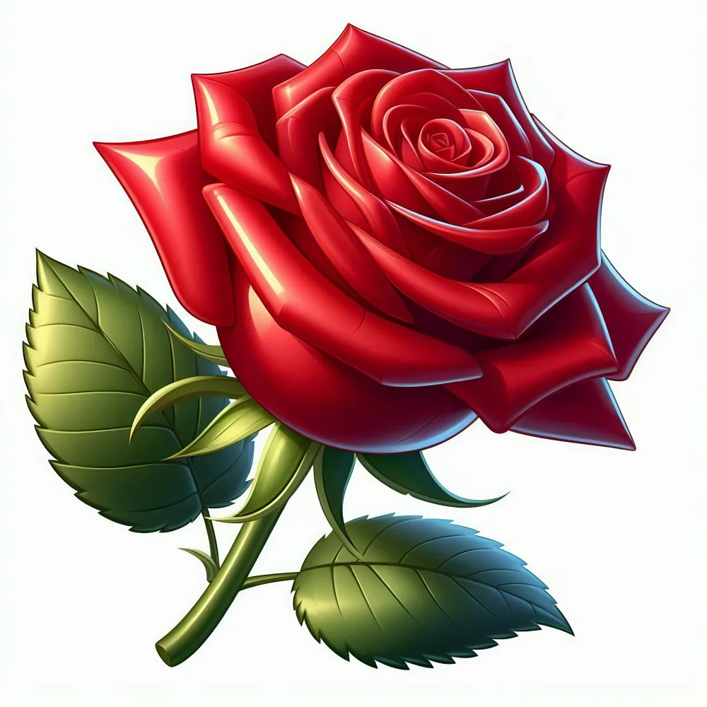 Realistic Digital Illustration of a Red Rose with Green Leaves