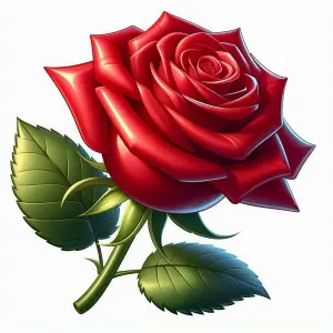 Realistic Digital Illustration of a Red Rose with Green Leaves