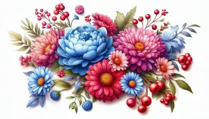 Colorful Bouquet of Illustrated Flowers with Berries