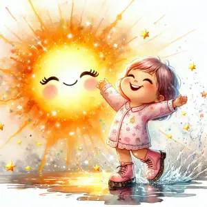 Joyful Child Dancing with Smiling Sun Illustration
