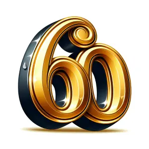 Gold Number Sixty with Black Glossy Background