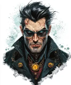 Intense Portrait of a Dark, Mysterious Man with Sunglasses and Chain