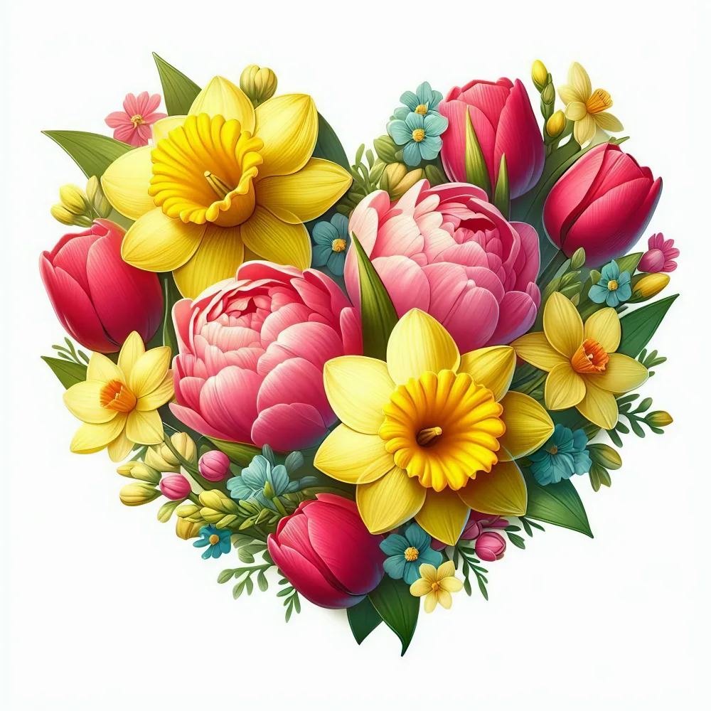 Heart-Shaped Bouquet of Vibrant Spring Flowers