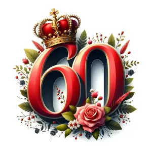 Decorative Number 60 with Crown and Floral Elements