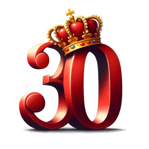 Red Number 30 with Gold Crown Illustrative Design