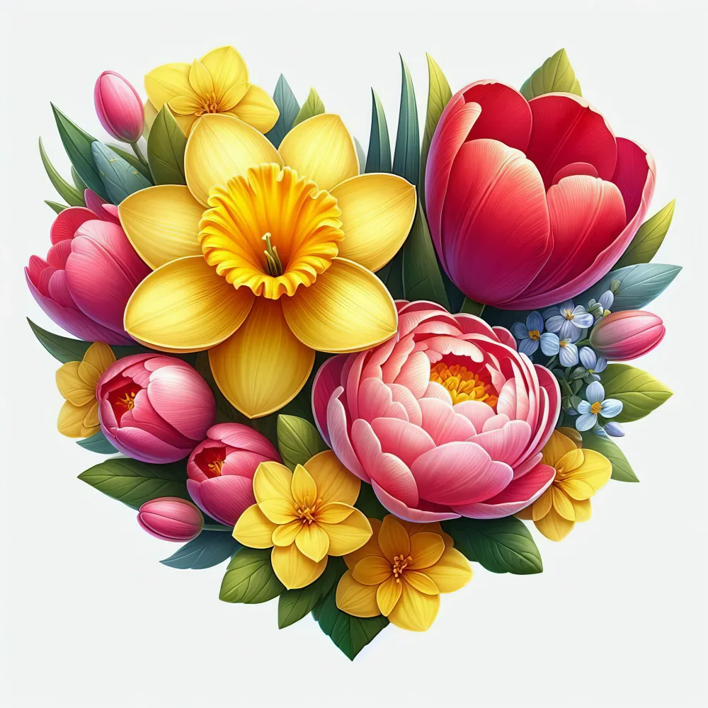 Colorful Spring Bouquet with Daffodils, Tulips, and Peonies