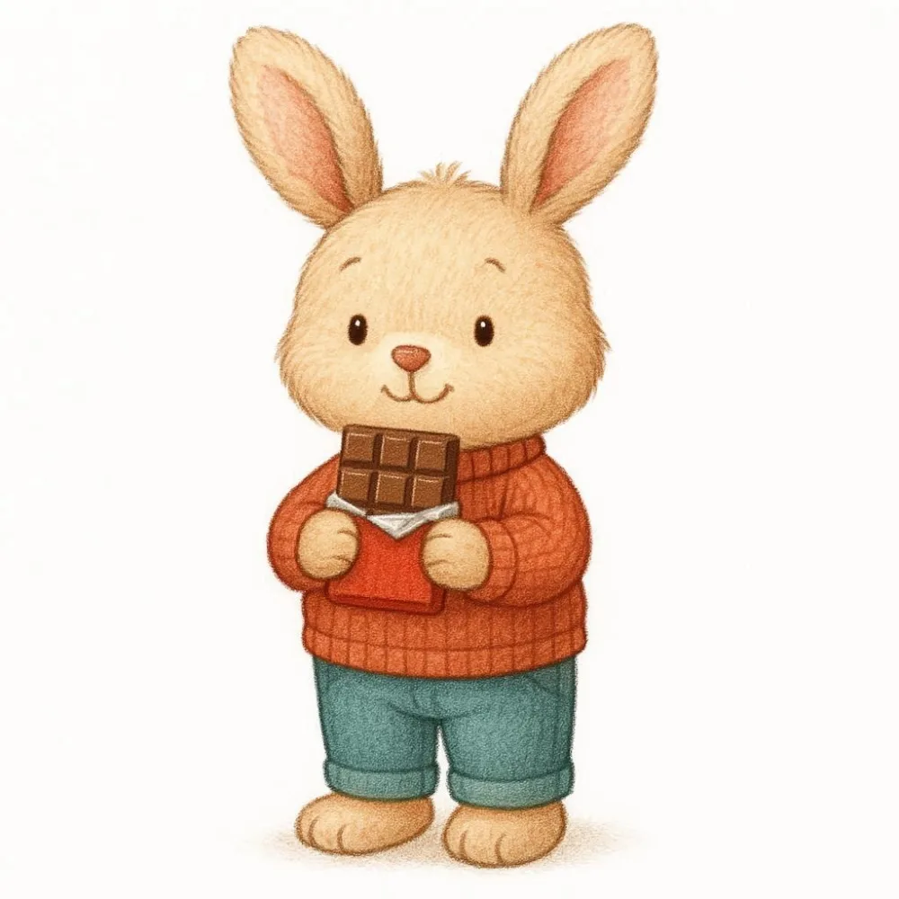 Cute Bunny Holding Chocolate Bar Illustration