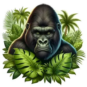 Illustration of a Fierce Gorilla Amidst Tropical Foliage