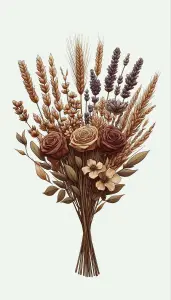 Detailed Illustration of a Dried Flower and Wheat Bouquet