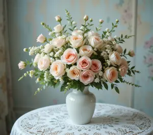 Elegant Bouquet of Pale Pink Roses in White Vase